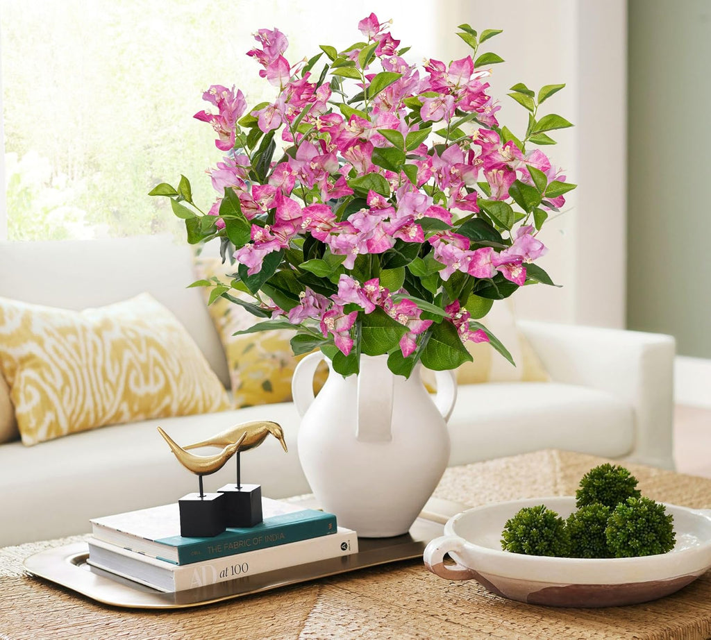 Hollyone 2Pcs Bougainvillea Artificial Flowers Bouquets Pink Fake Flower Silk Flowers with Long Stem Floral Arrangements Faux Bougainvillea Flower Plant for DIY Wedding Party Centerpieces Home Decor