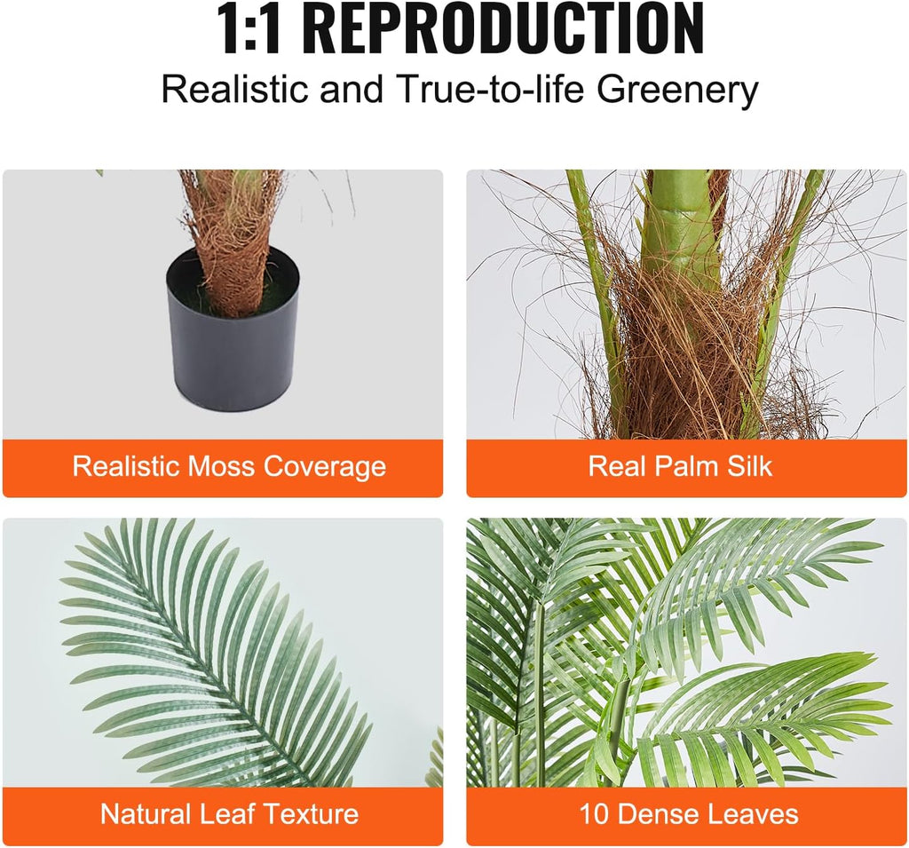 VEVOR Artificial Palm Tree, 4 FT Tall Faux Plant with 10 Artificial Leaves and Moss-Covered Potting Soil, Lifelike Green Fake Tree for Home Office Christmas Decor Indoor Outdoor - 2 Pack