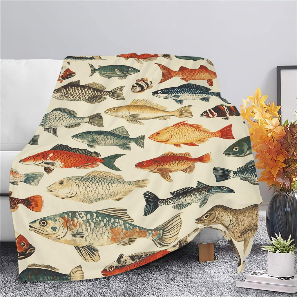 Fish Throw Blanket Fish Gifts for Kids Girls Boys Adults Women Men Soft Cozy Warm Plush Fluffy Fuzzy Fleece Blanket Birthday Festival Decor 50''X60''