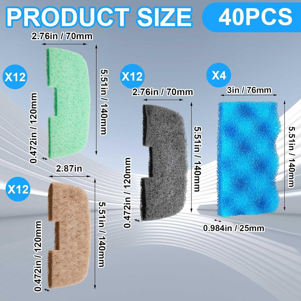 40 Pcs Aquarium Filters Set Compatible with 106/107 Replacement Filter Media Kit, Including Biological Sponge Foam, Ammonia/Phosphate/Nitrite Remover