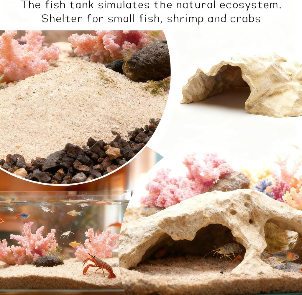 Aquarium Cave Tunnel 3D Printed, 6.7" Under Gravel Fish Hideout, Sinking Substrate-Friendly Decor with Viewing Ports for Pleco, Shrimp & Corydoras