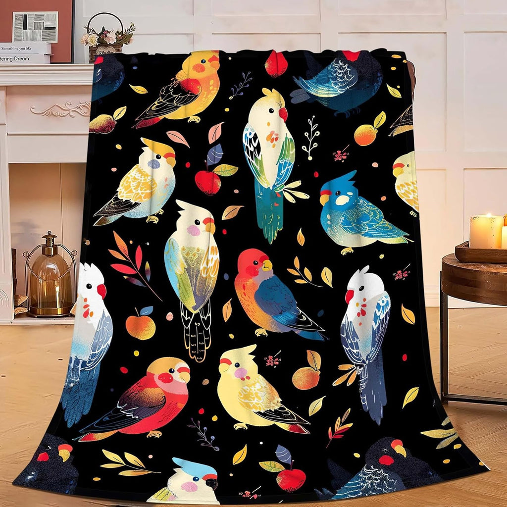 Parrot Bird Throw Blanket Cute Cockatiel Stuff Gifts for Kids Girls Boys Adults Women Men Soft Cozy Warm Plush Fluffy Fuzzy Fleece Blanket Decor 50''X60''