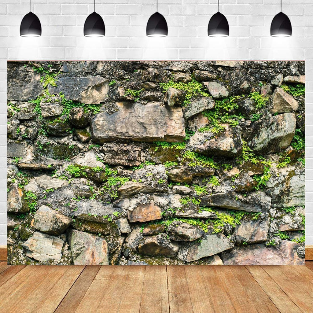 CapiSco Vintage Stone Wall Backdrop 7x5FT Overgrown Wall Ancient Rock Wall Textured Background Birthday Party Themed Events Decorations Banner Kids Adults Portrait Photo Shoot Props