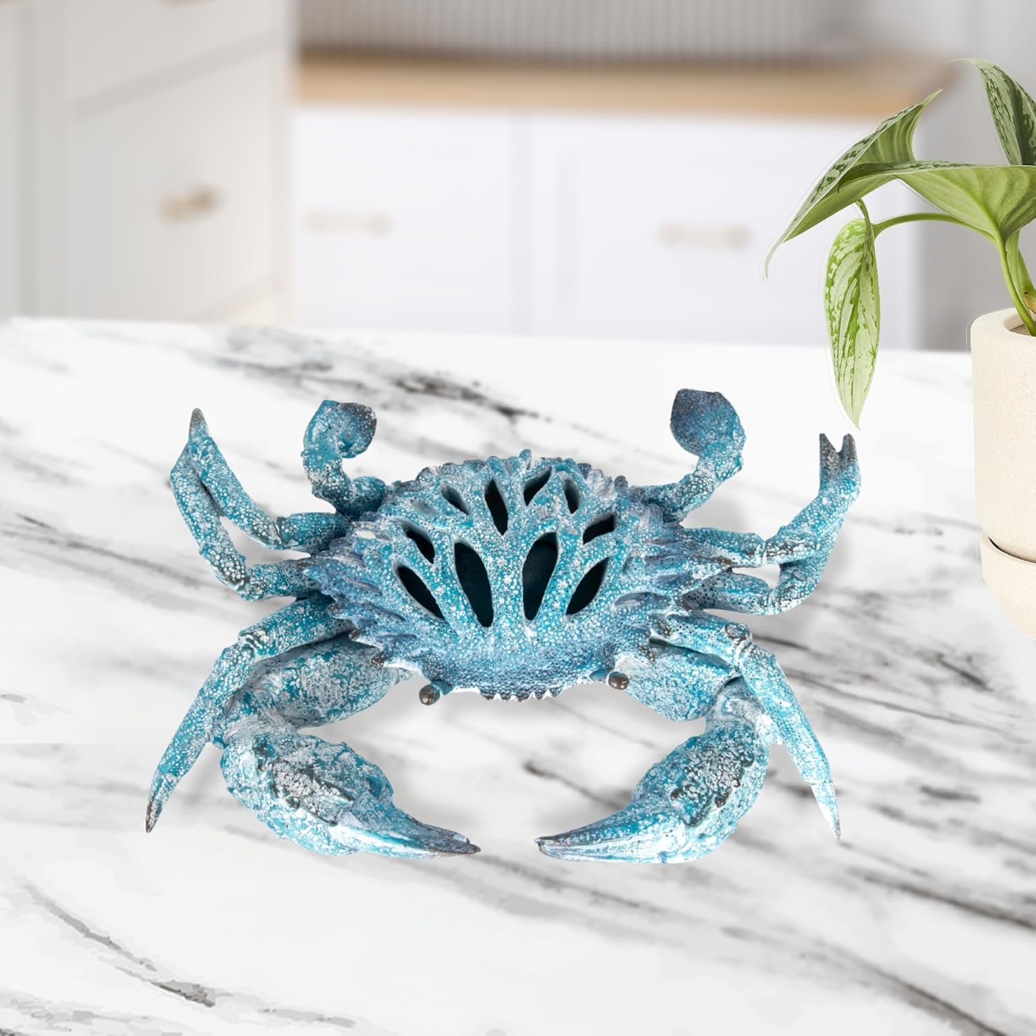 Blue Coral Crab Statue – Ocean Coral Reef Coastal Decor for Beach Homes | Polystone Nautical Figurine with Textured Finish for Shelf or Tabletop Display (11” x 10”) by Corner Merchant
