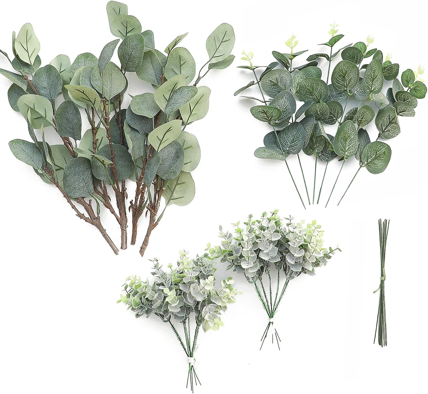 Floroom 3 Kinds of Artificial Silver Dollar Eucalyptus Stems Faux Greenery Spray, 19pcs Best Filler Fake Plants for DIY Bouquet Wedding Centerpieces
