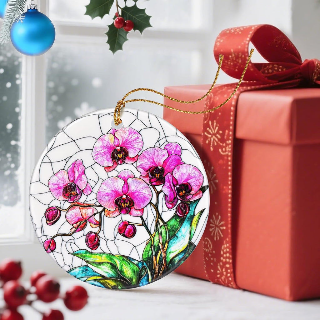 Christmas Ornaments, Dodosky 2.8in Ceramic Orchid Flower Ornament, Xmas Decor, Christmas Tree Ornaments, Xmas Decorations for Tree, Holiday Ornament, Orchid Gifts, Gifts for Women, Mom, Flower Lovers