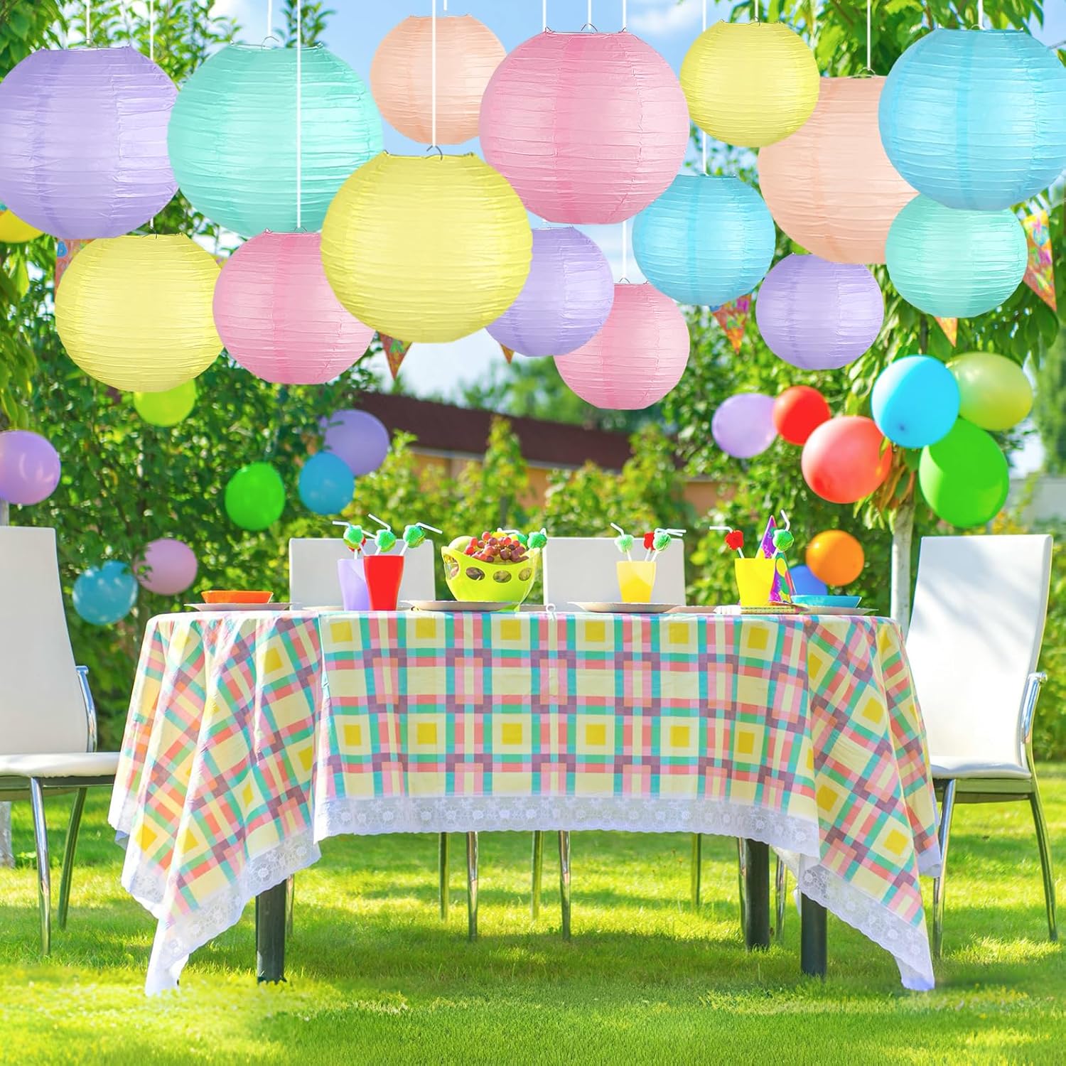Pastel Paper Lanterns Decorative, Classroom Decor Macaron-Color Neon Hanging Paper Lantern Decorations for Easter Party Decorations, Baby Shower Wedding Birthday Mother's Day, 15Pcs