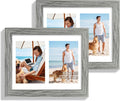 8.5x11 Picture Frame Set of 2, Gray Certificate Document Frames with Glass Collage Frame, Display Pictures Two 5x7 With Mat or 8.5 x 11 Without Mat - Horizontal or Vertical Wall Mounting