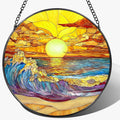 8-Inch Stained Glass Ornament, Stained Glass Window Hanging, Window Hanging Decor Suncatcher, Sunset on The Beach Ornament | Beach Gift, Gifts for Sunset Lovers, Friend, Family & Colleague