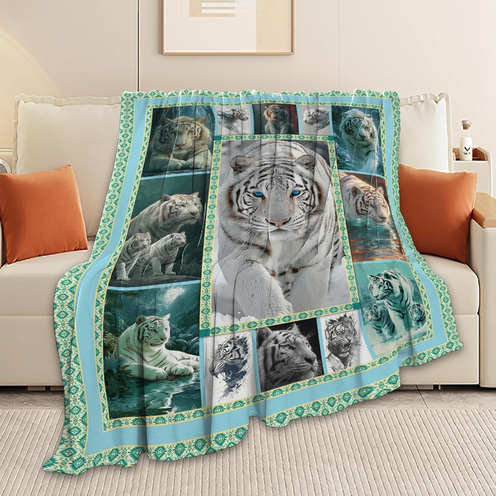 White Tiger Throw Blanket White Tiger Stuff Gifts for Kids Girls Boys Adults Women Men Soft Cozy Warm Plush Fluffy Fuzzy Fleece Blanket Decor 40''X50''