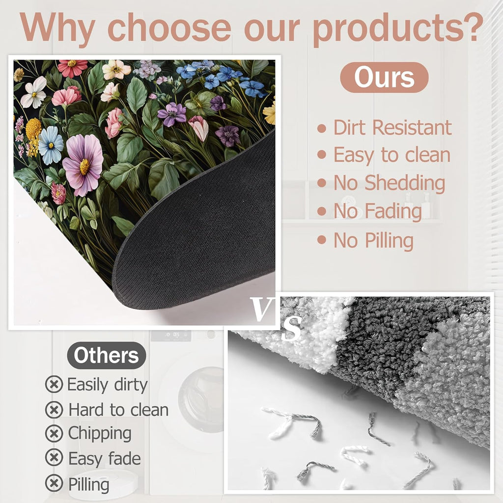 Bath Mat,Wildflowers Bathroom Rugs,Quick-Drying Non-Slip Rubber Bath Mats Botanical Absorbent Diatomaceous Earth Mat for Bathroom Home Decor 17"x29.5"