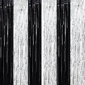 2 Pack Black and Silver Tinsel Foil Fringe Curtains, Black White Party Decorations, Metallic Tinsel Party Streamers Backdrop for New Years Birthday Christmas Graduation Decorations