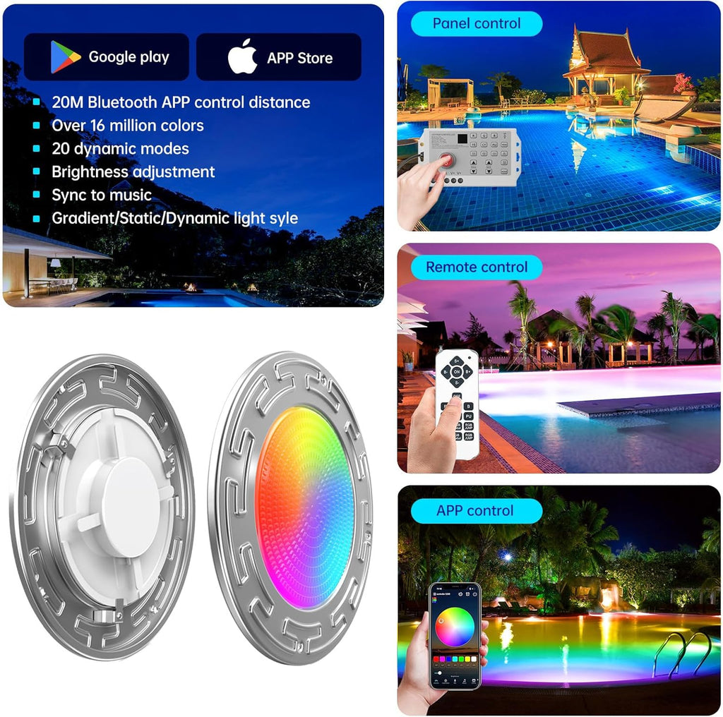 60FT 6Inch Pool/Spa Lights for Inground Pool, 20W LED Inground Pool Light with APP, Remote and Controller Control, Color Changing Underwater Swimming Pool Lights for Wet Niche