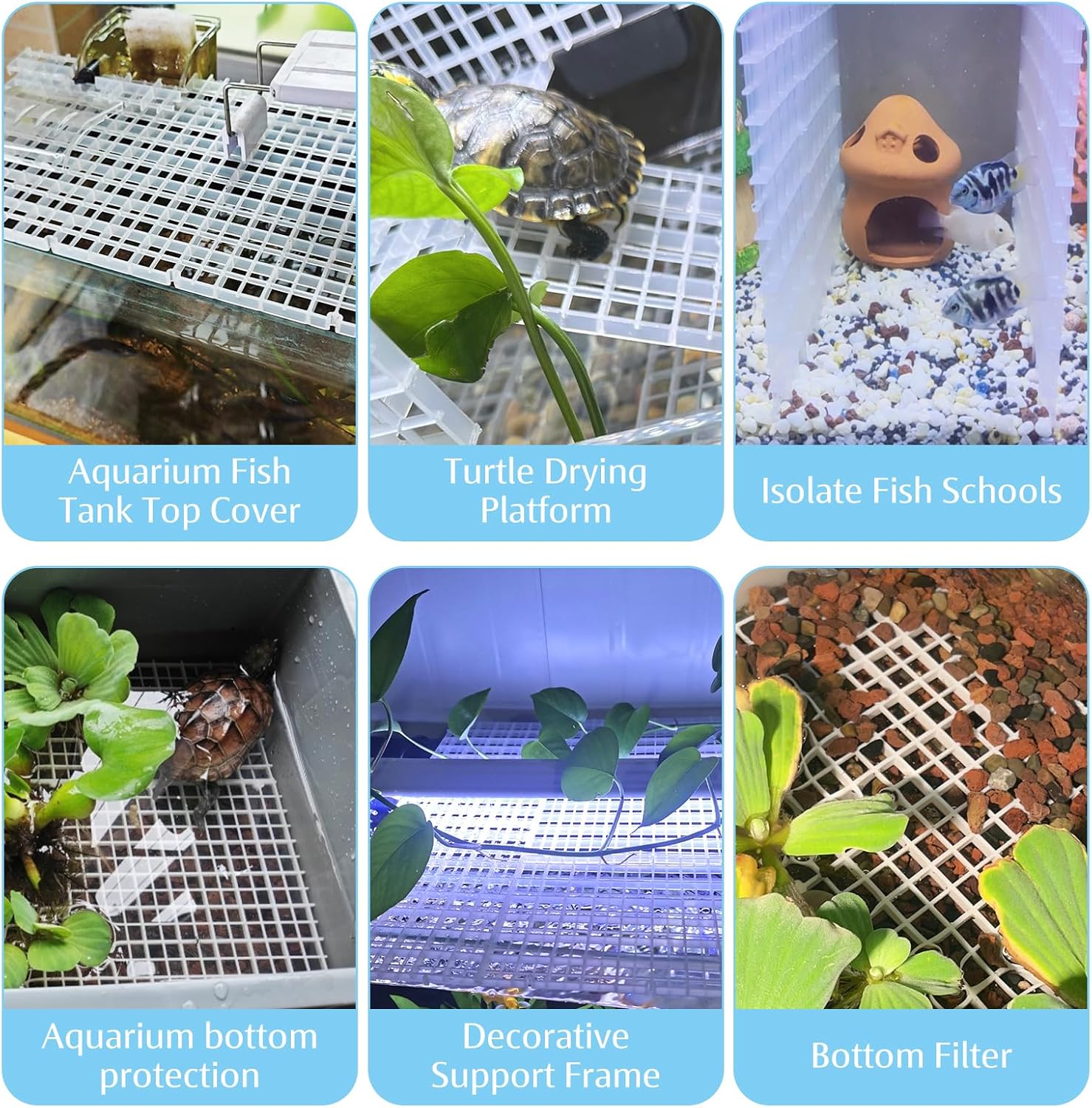 Hamiledyi Plastic Aquarium Divider with Clips Grid Panel Aquarium Lid Hood Fish Tank Divider Filter Bottom Isolation Pane Separator for Mixed Breeding(8 PCS,Transparent)