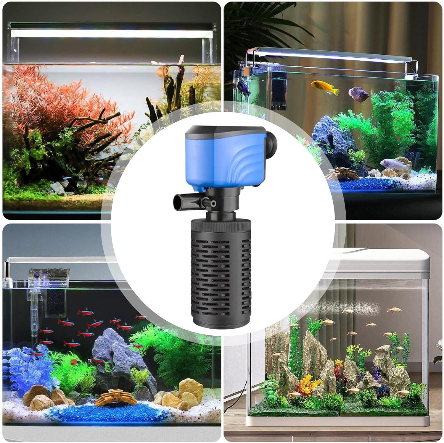 Oxygenation Pond Pump - Water Filter Pump, Internal Aquarium Filtration, Quiet Cleaning Machine, Efficient Powerful Design | Fish Tank Accessory for Living Room Workplace Bedroom Home Aquarium