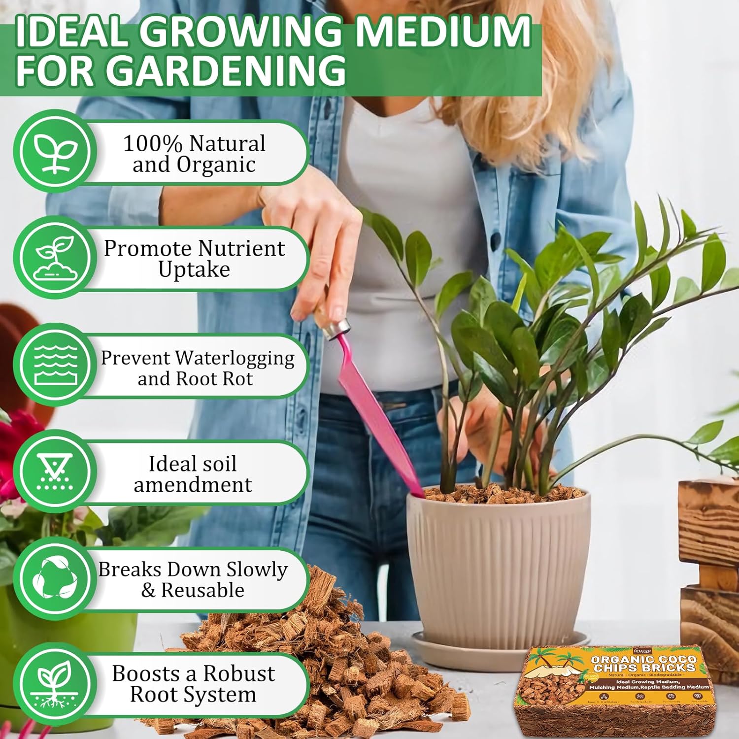 Legigo 6 Pack Coco Coir Chips for Plants- 6.6 LB 100% Organic Coconut Chips Brick Potting Mix with Low EC & PH Balance, Coconut Husk Substrate Coco Husk Mulch for Garden, Planting, Orchid and Soil Mix