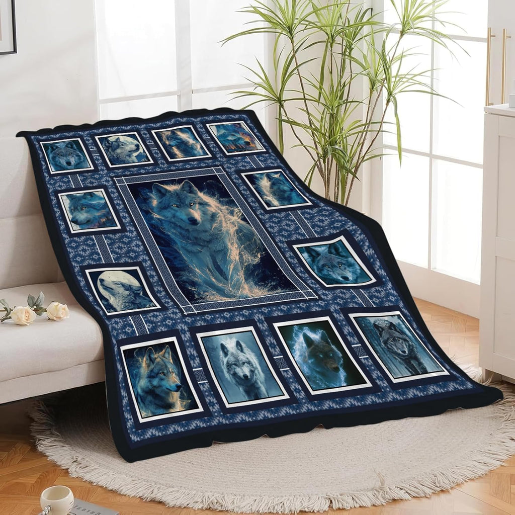 Wolf Throw Blanket Wolf Stuff Gifts for Kids Girls Boys Adults Women Men Soft Cozy Warm Plush Fluffy Fuzzy Fleece Blanket Decor 50''X60''