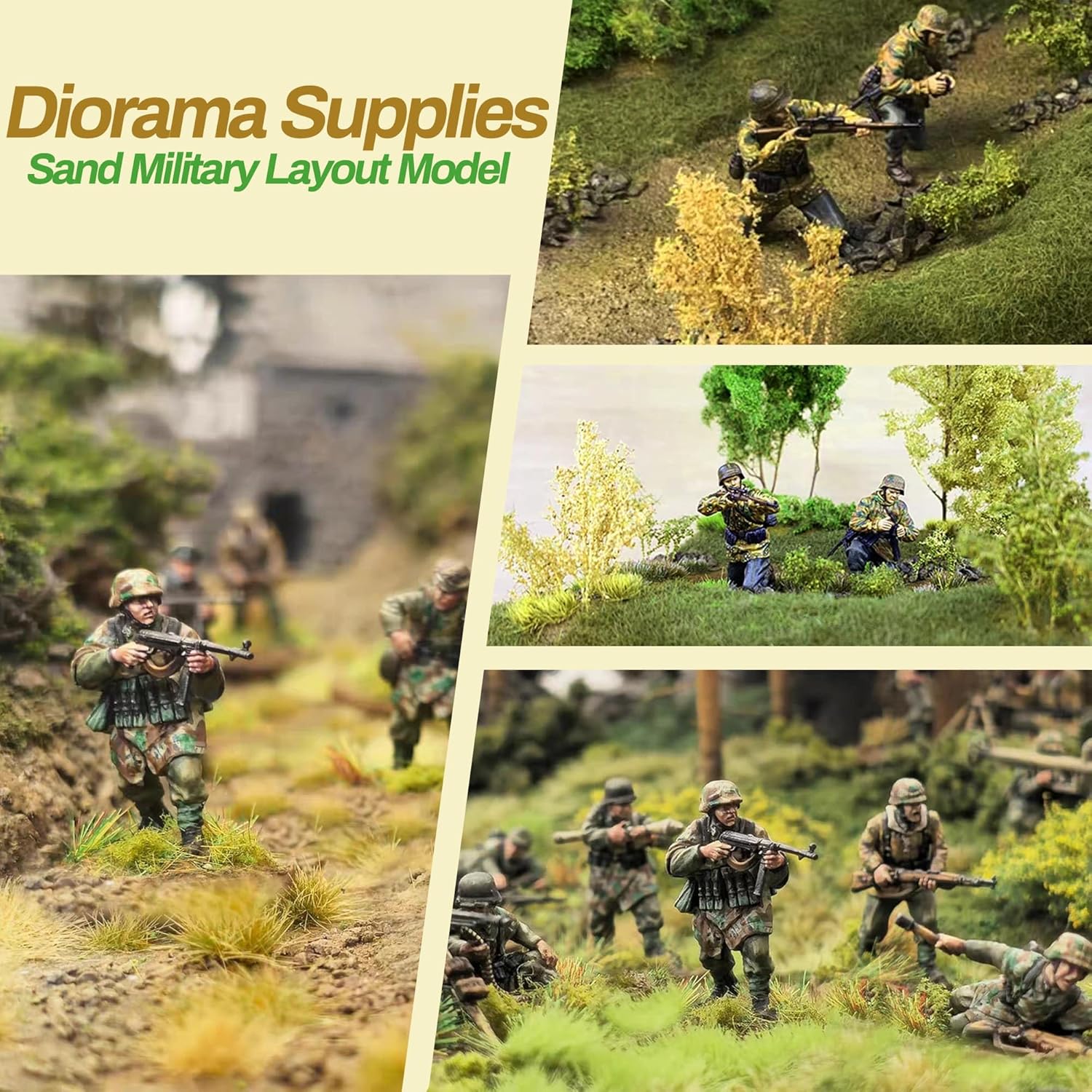 Potanro 126pcs Static Grass Tufts and Miniature Flowers Cluster for Crafts,Diorama Grass Base Supplies,Model Grass Scene Accessories for Train Railroad Scenery Sand Military Terrain Model