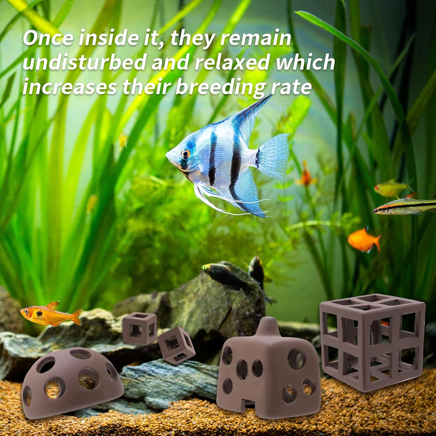 MY MIRONEY 8Pcs Ceramic Shelters Aquarium Ceramic Rock Cave Shelter Shrimp Betta Lizards Hideaway Breeding Cave Cubic Hideout Fish Tank Decor Ornament