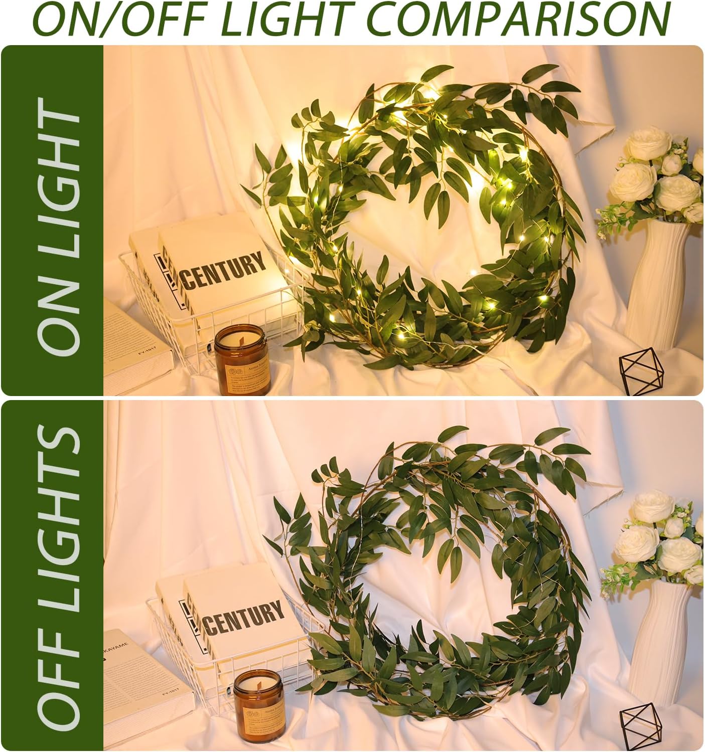 RECUTMS Artificial Hanging Willow Leaves Vine Twigs with Light 2Pc 5.7Ft Fake Silk Green Leaves Ivy Garland Faux Greenery Decoration for Indoor Outdoor Home Wedding Jungle Birthday Party Garden Table