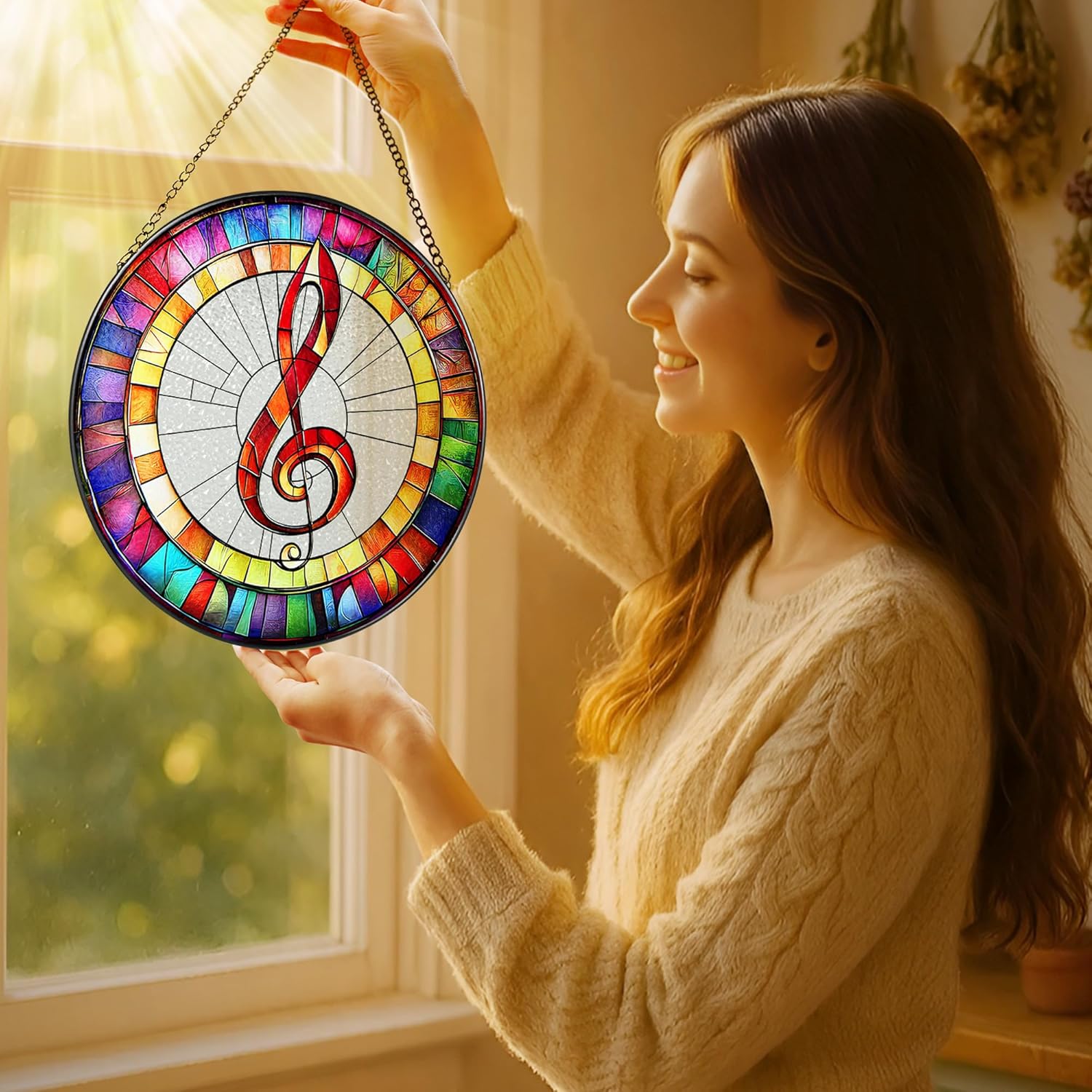 8'' Musical Suncatcher Ornament, Stained Glass Window Hanging, Suncatchers for Windows Hanging Ornaments | Music Teacher Gift, Music Lover Gift, Piano Teacher Gifts, Musician Gifts
