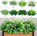 8 Bundles Artificial Plants Outdoor, Faux Bushes Plastic Fake Greenery Stems Shrubs UV Resistant for,Suitable for Porch Planting, Home Decoration, Windows, patios, Gardens, All Seasons.