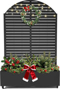 FENCY Metal Raised Garden Bed with Wheels and Trellis,Arched 73"x47"x16" Planter Box for Climbing Plants, Vegetables & Vines, Features Privacy Screen and Drainage Holes (Black-Louvered)
