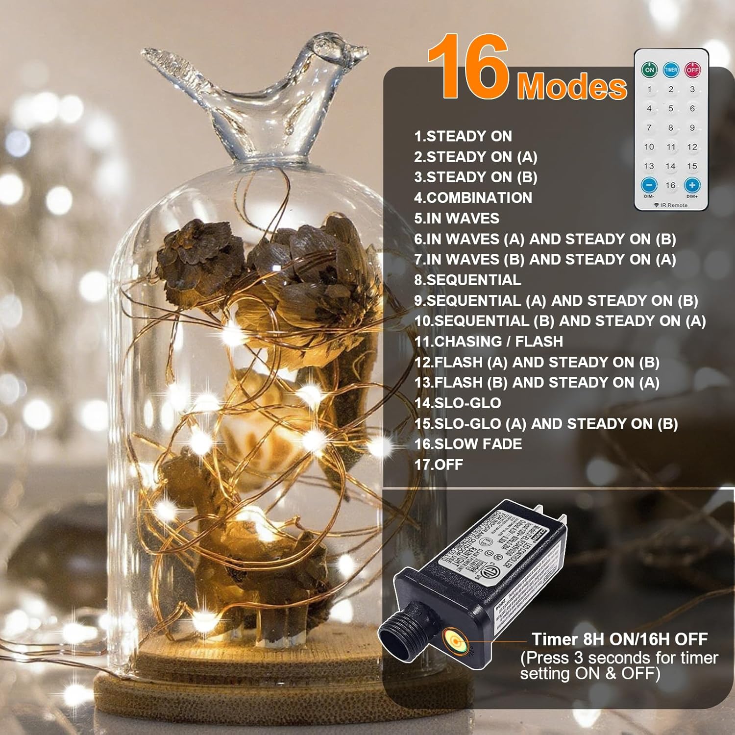 LAMPHOME Fairy Lights Plug in, 33Ft 100 LEDs Waterproof Twinkle Firefly Lights, Adaptor Included, Starry String Lights for Wedding Indoor Outdoor Christmas Patio Garden Decoration, White