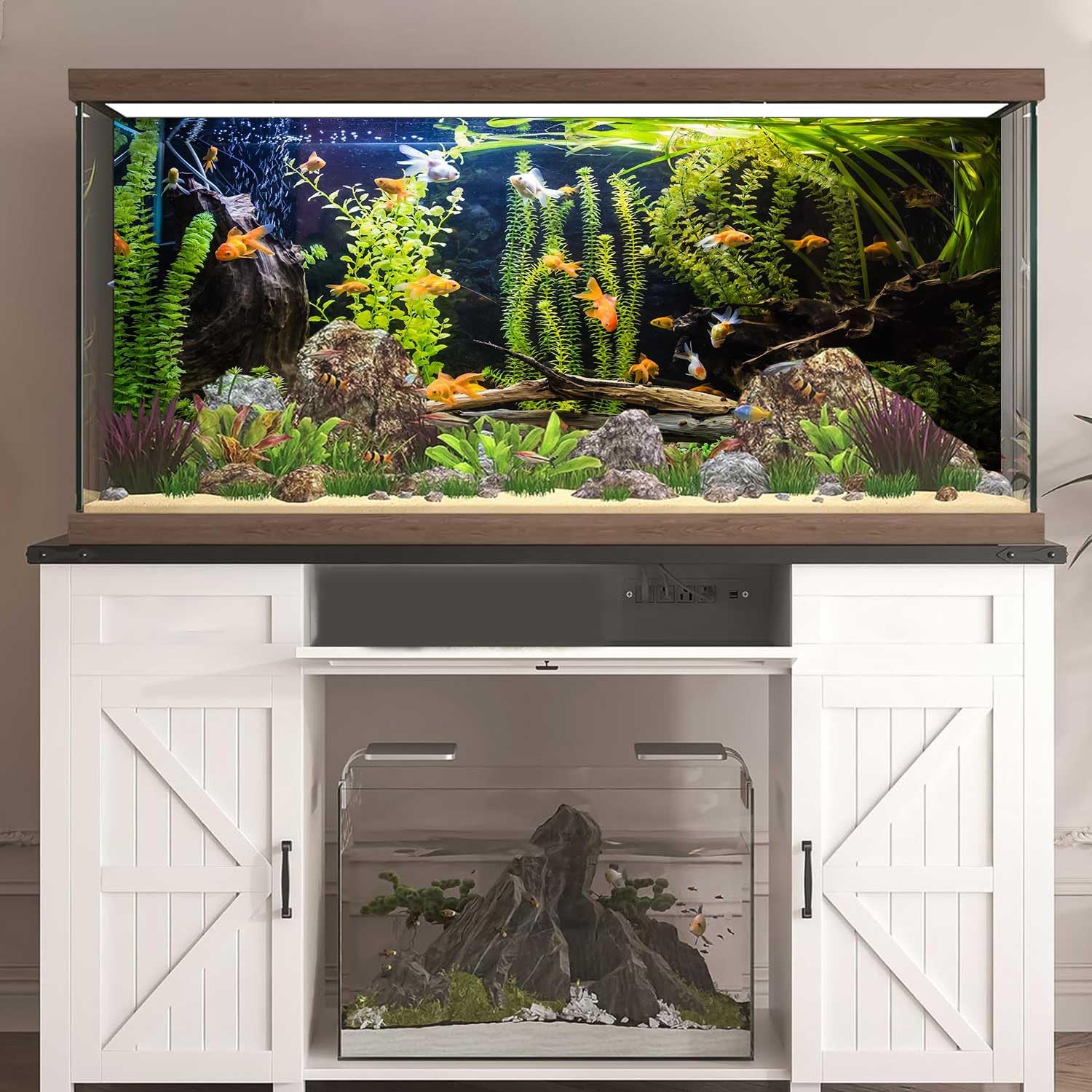 Aquarium Background, River Bed & Lake Tropical Undersea Tree Branch Aquatic Plant Fish Tank Background, 6 EVA Double-Sided Tapes 48x24 inches/120x60