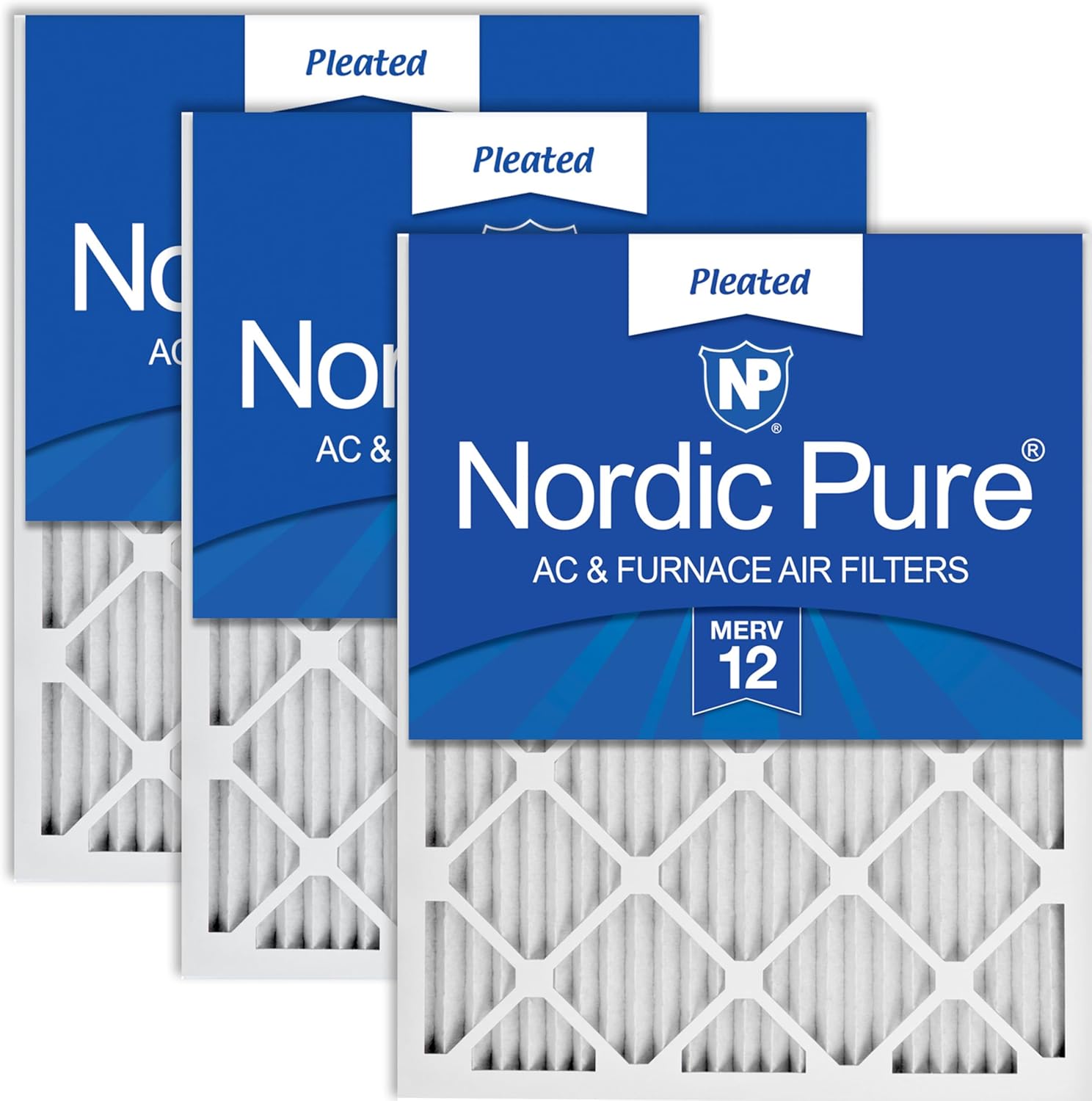 Nordic Pure 20x25x1 (19 1/2 x 24 1/2 x 3/4) Pleated MERV 12 Air Filters 3 Pack