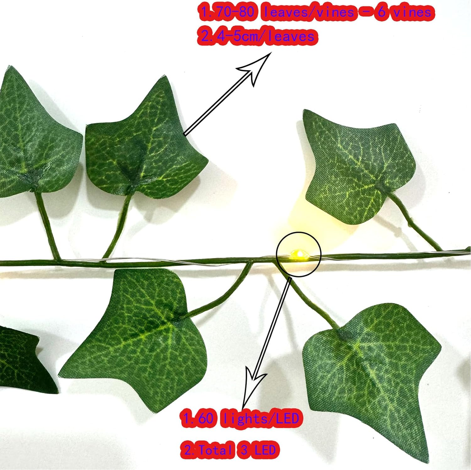 6 Pcs Artificial Hanging Plants Sweet Potato Leaf Vines With 60 Warm Lights, Fake Plant Vine Hanging Garland for Wall, PartyWedding, Home, Kitchen, Indoor and Outdoor Decoration (Creeper Vine Leaves)