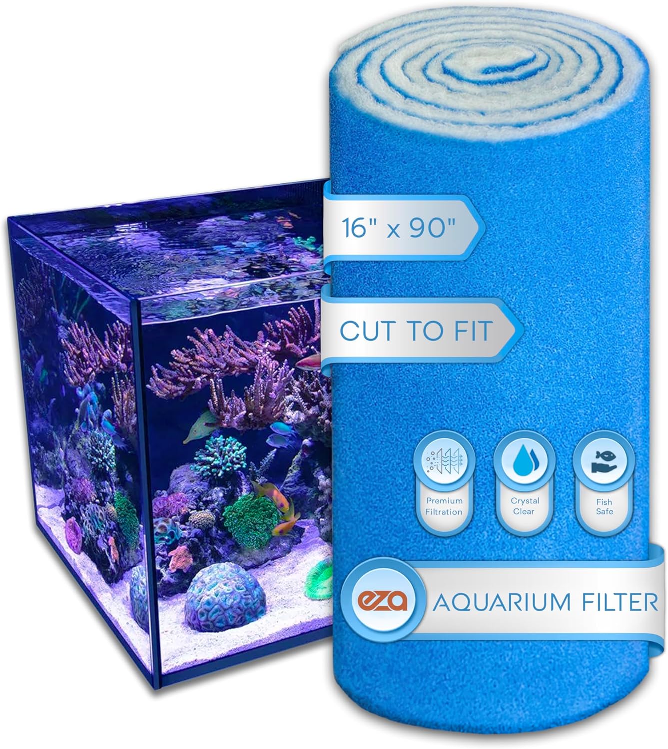 Aquarium Filter Floss for Fish Tank Filters, Aquarium Filter Pad - Media Roll for Crystal Clear Water (90 Inch Long, 16 Inch Wide)