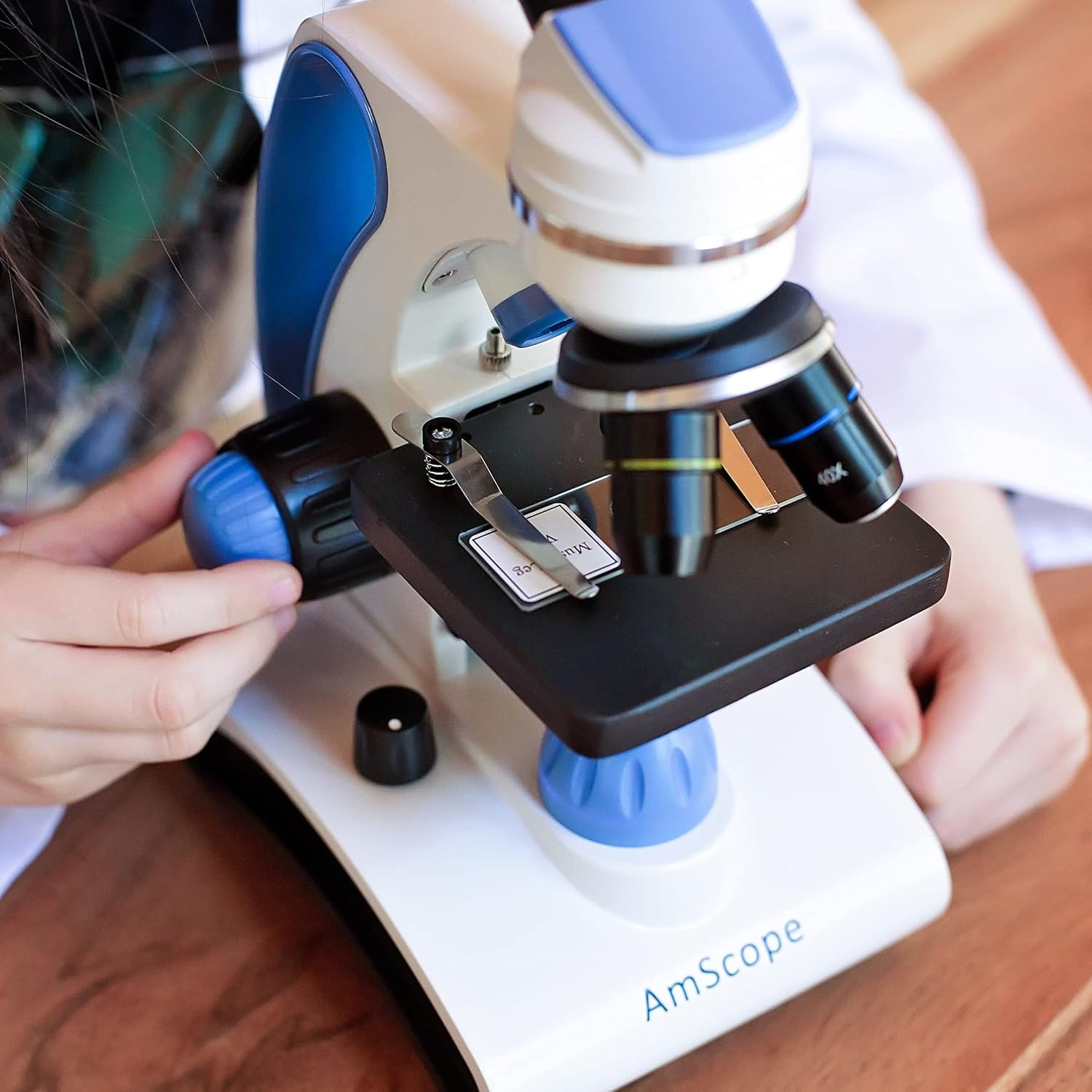 AmScope M162C-2L-PB10 40X-1000X Dual Light Glass Lens Metal Frame Student Microscope + Slides