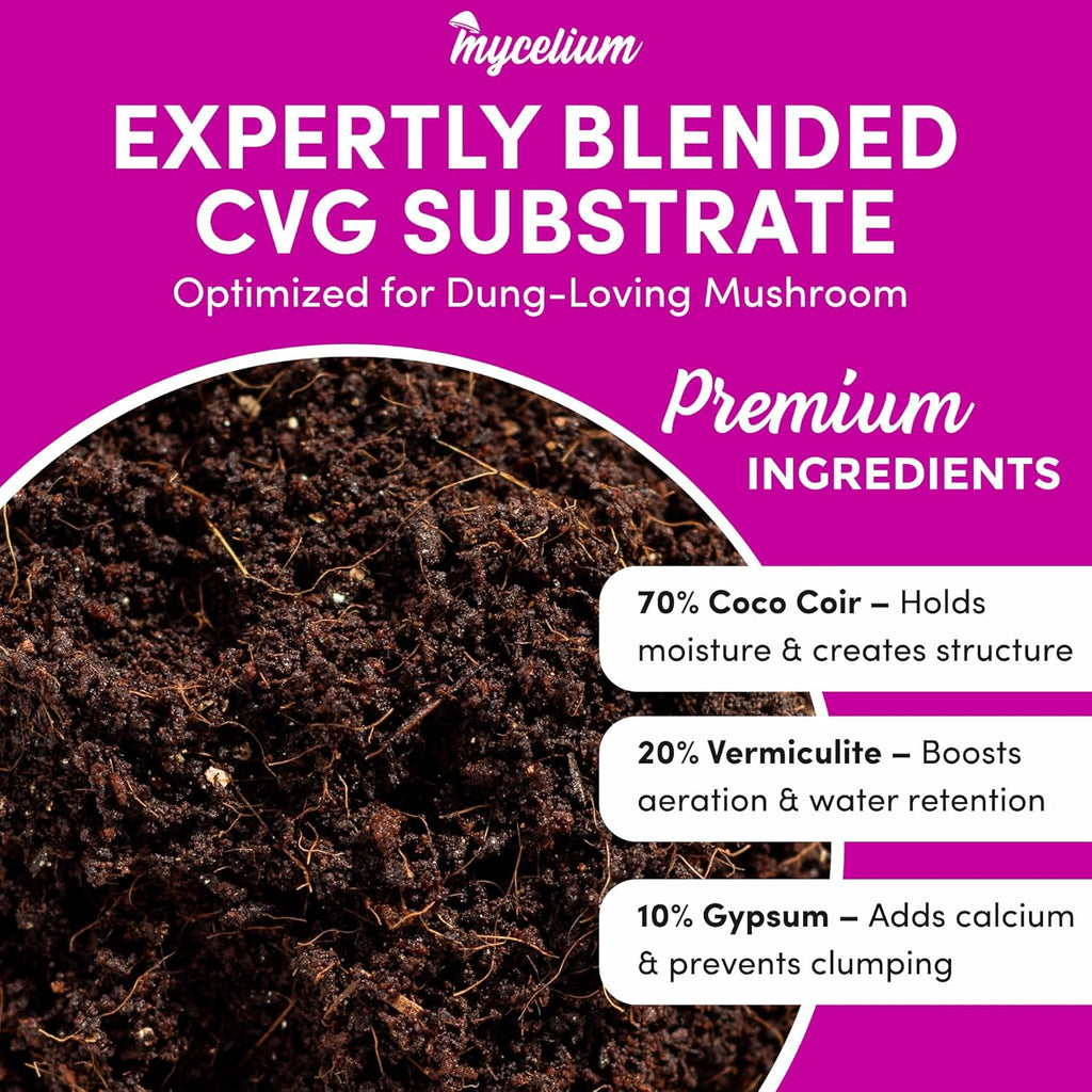 Mycelium CVG Bulk Mushroom Substrate – 10LB Pre-Sterilized Organic Blend of Coco Coir, Vermiculite & Gypsum | Ready-to-Use for Dung-Loving Mushrooms, Monotubs & Large-Scale Cultivation