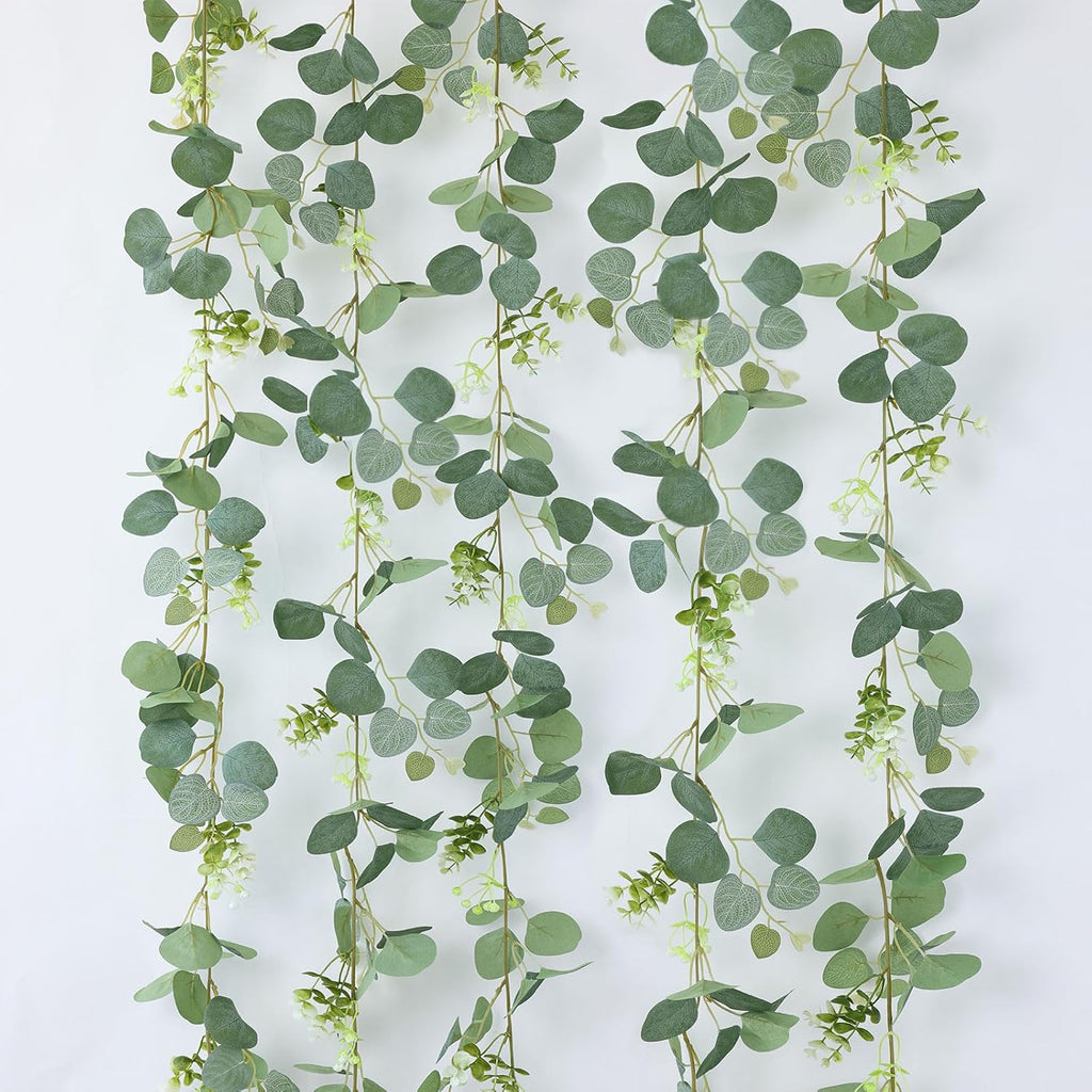 mizii 5 Packs 340" Artificial Vines Eucalyptus Garland Fake Vine with Silk Leaves Green Garland Faux Hanging Plants Greenery Decoration for Room Table Centerpieces Wedding Decor (Eucalyptus)