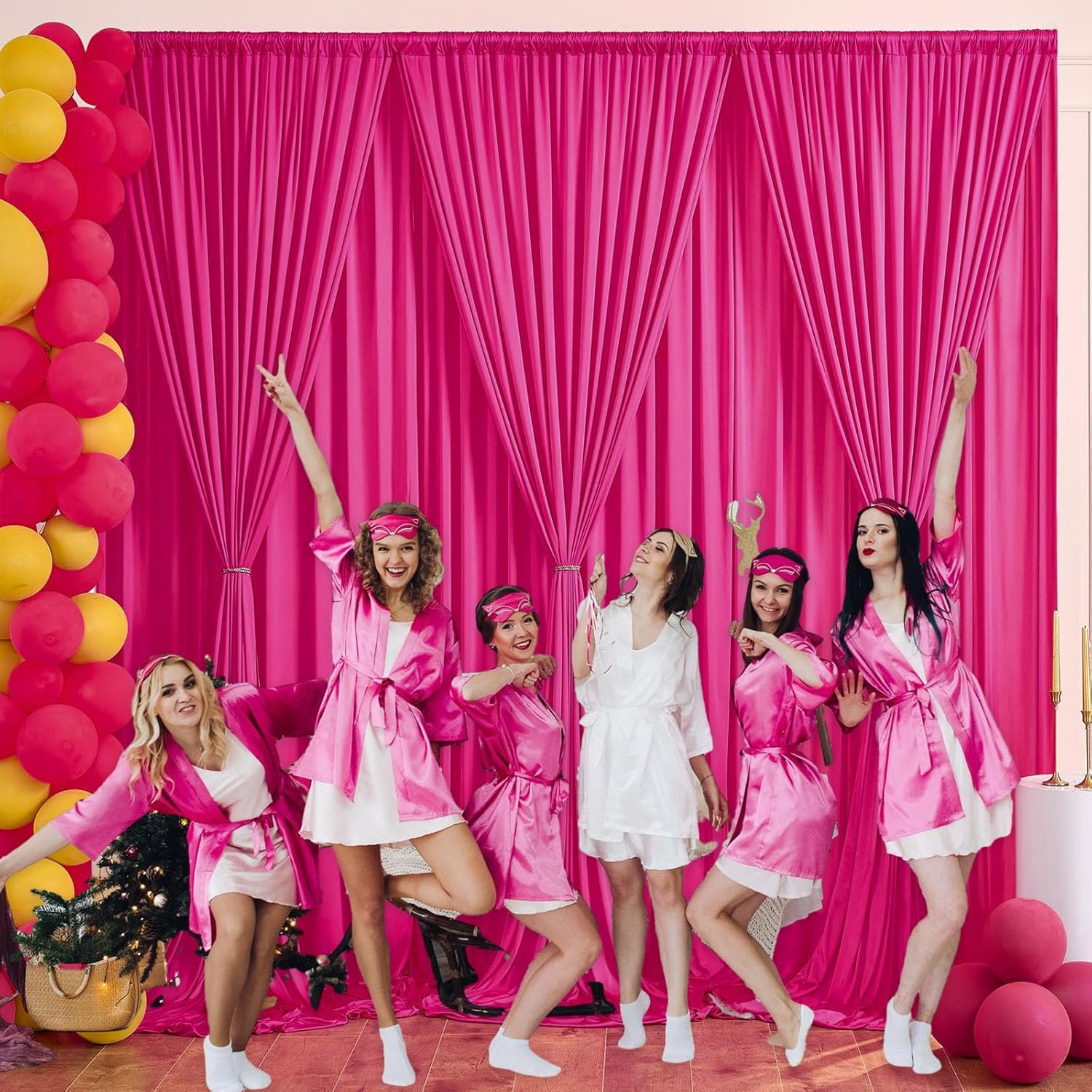 10 x 10 Feet Fuchsia Backdrop Curtain for Partie, Background Curtains for Photoshoot, Birthday, Wedding, Halloween, Thanksgiving, Christmas Day, New Year Party Decorations 5Ft x 10Ft, 2 Panels