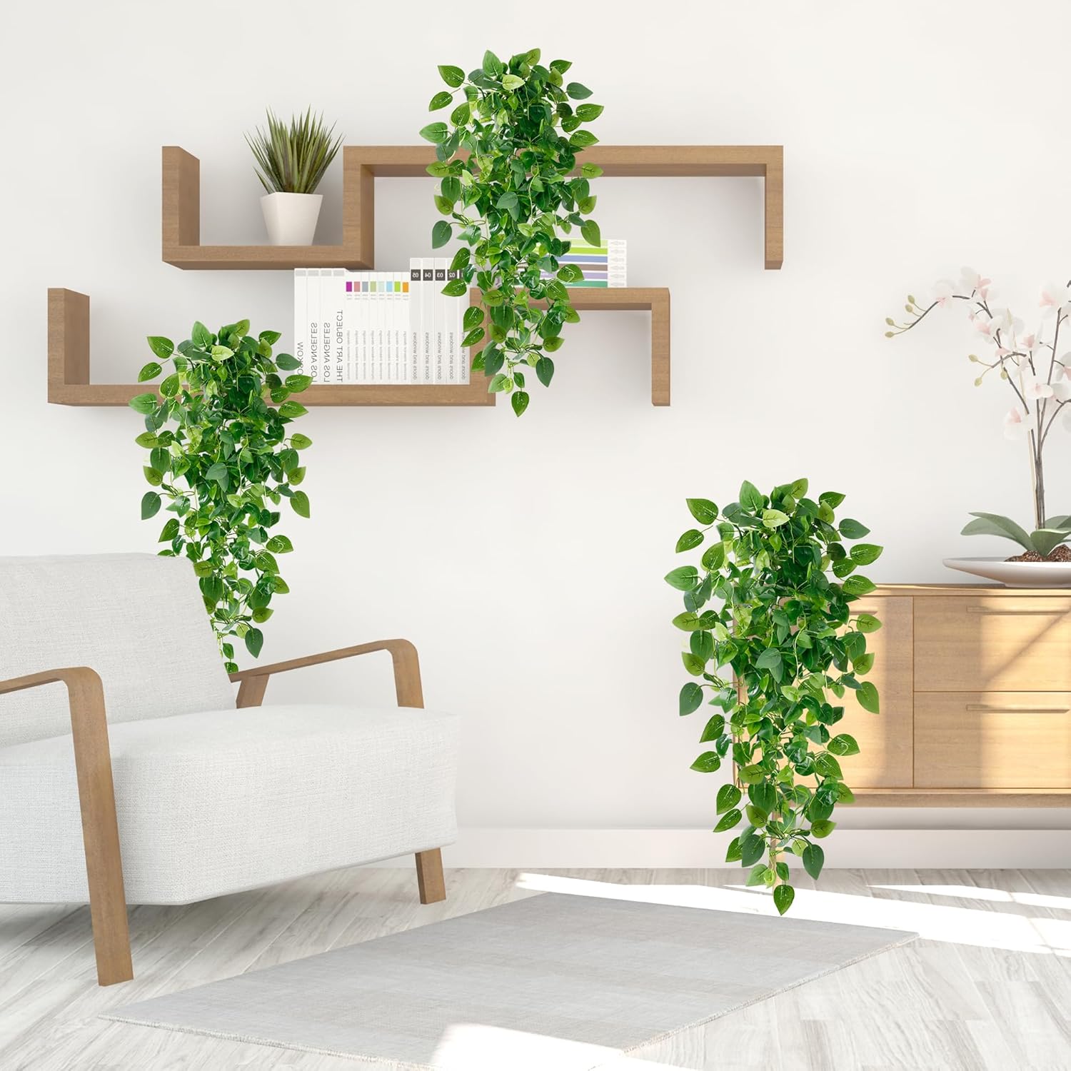 Sggvecsy Fake Hanging Plants 4 Pcs Artificial Hanging Plants Fake Ivy Vine Faux Pothos Vines Artificial Ivy Leaves Greenery Plant for Room Patio Home Indoor Outdoor Shelf Wall Garden Decor(No Baskets)