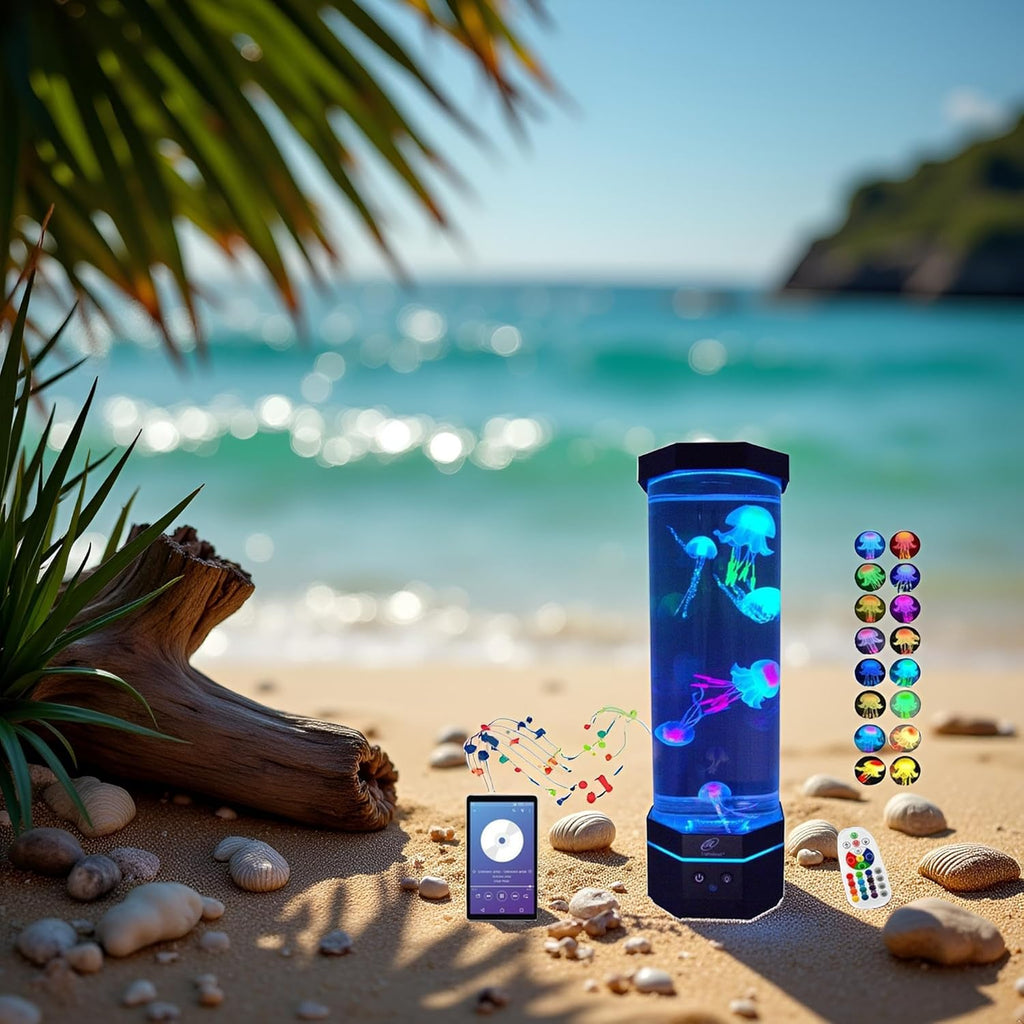 Lightahead LED Sensory Jellyfish Aquarium Lamp with Bluetooth Speaker and Color Changing Light Effects. Majestic and Standing Tall at 12 Inches! Medium (12 Inches Tall)