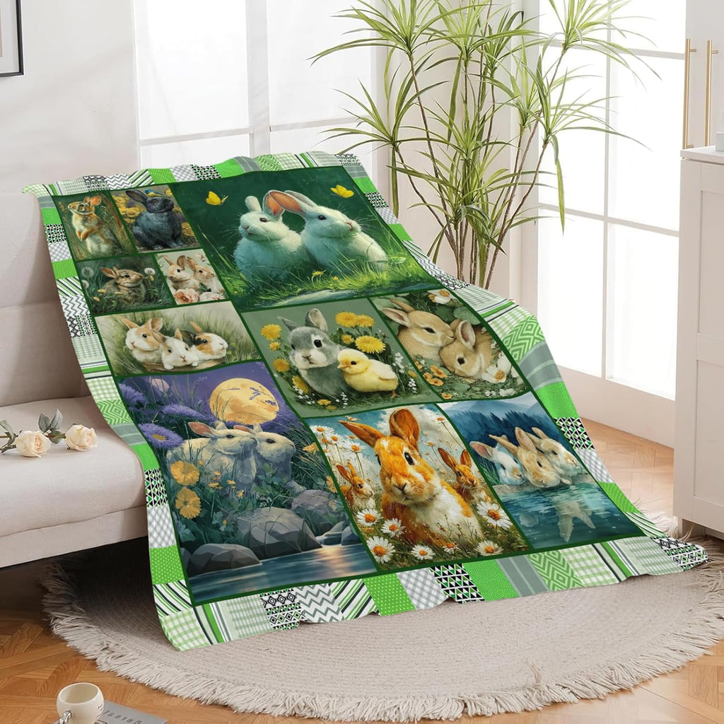 Bunny Throw Blanket Rabbit Bunny Stuff Gifts for Kids Girls Boys Adults Women Men Soft Cozy Warm Plush Fluffy Fuzzy Fleece Blanket 60''X80''