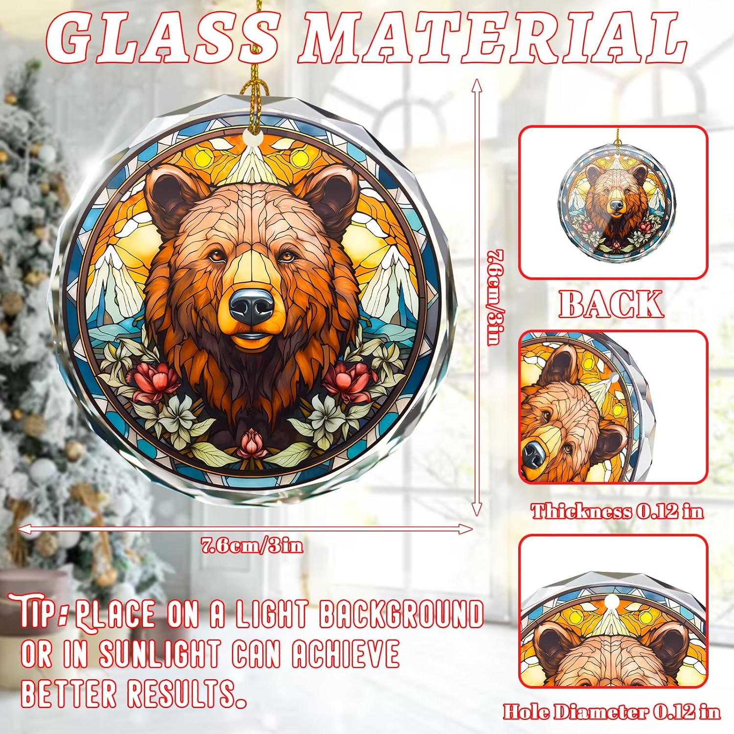 Brown Bear Stained Glass Ornament - Christmas Tree Decoration, Gift Exchange Present Idea