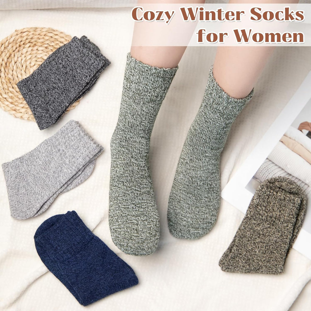 Justay 5 Pairs Wool Socks for Women - Winter Thick Boot Cozy Crew Vintage Soft Calf Knit Warm Socks Gifts