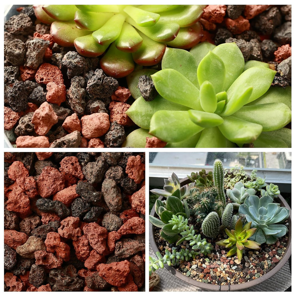 11 Pounds Mix Lava Rocks, 5-8 mm Red and Black for Plants, Bonsai, Horticultural Grit Soil Cover Gravel for Succulents, Hydroponics, Fairy Gardening, Top Dressing, Plant Drainage