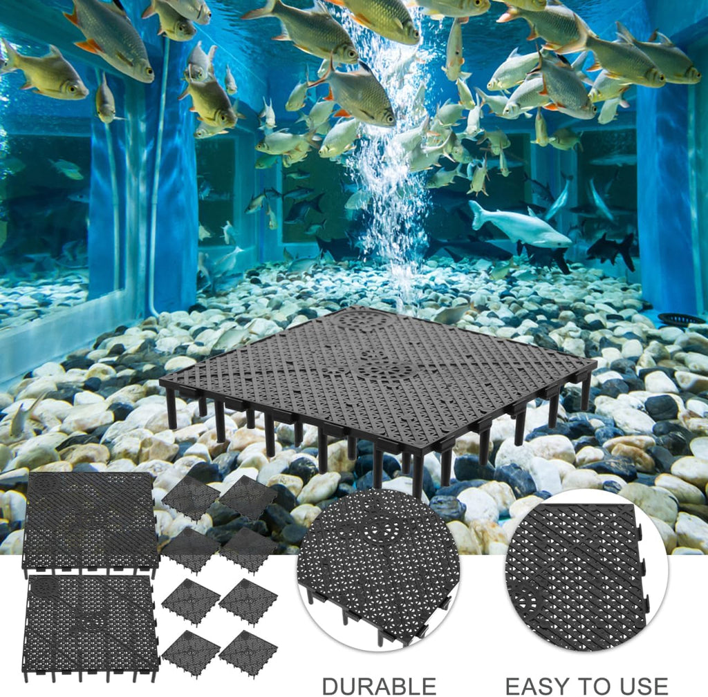 TEHAUX 10pcs Aquarium Undergravel, Tank Fish Tank Bottom Plate PVC Splicing Clapboard Bottom Fish Divider Aquarium Stand (Black)