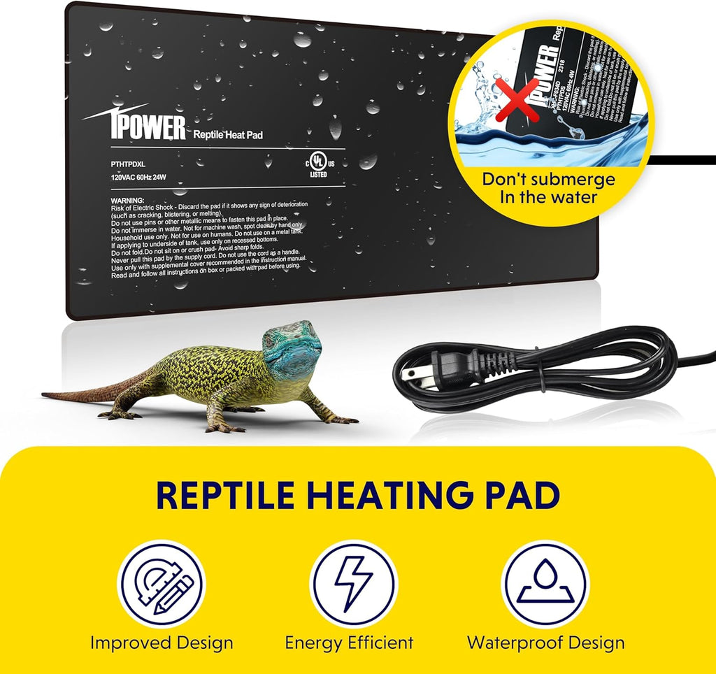 iPower 8x18 Inch Reptile Heat Pad Under Tank Heater, Energy-Efficient & Waterproof Design Terrarium Warmer Mat for Turtles, Lizards, Snakes, 2 Pack