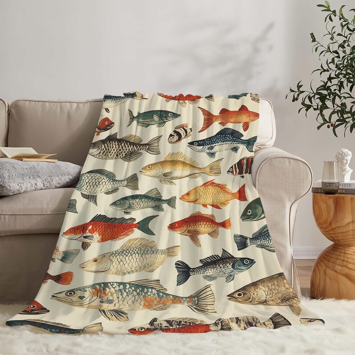 Fish Throw Blanket Fish Gifts for Kids Girls Boys Adults Women Men Soft Cozy Warm Plush Fluffy Fuzzy Fleece Blanket Birthday Festival Decor 60''X80''
