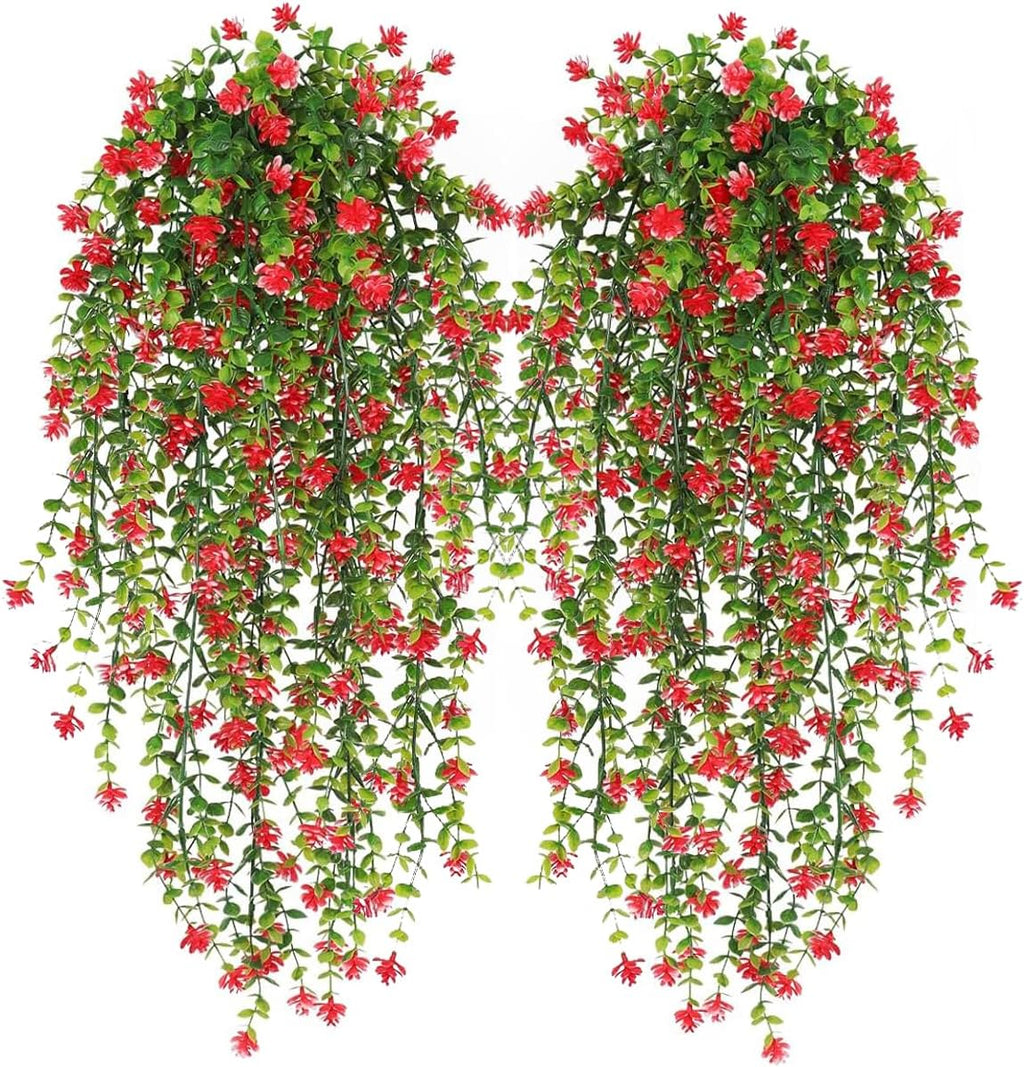 WEISPARK Artificial Hanging Flowers, 4pcs Fake Eucalyptus Vine Faux Flower Greenery Garland Plastic Plants for Indoor Outdoor Wall Garden Wedding Home Party Decor