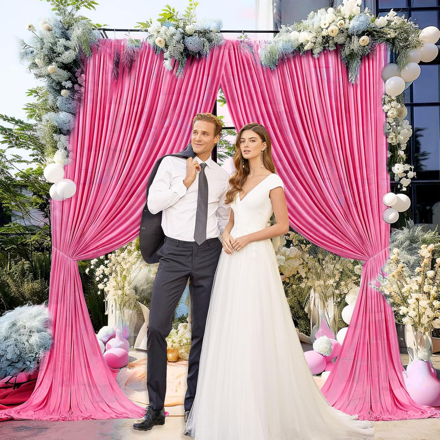 10 x 10 Feet Pink B Backdrop Curtain for Partie, Background Curtains for Photoshoot, Birthday, Wedding, Halloween, Thanksgiving, Christmas Day, New Year Party Decorations 5Ft x 10Ft, 2 Panels