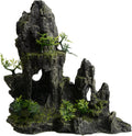 AnRui Large and Tall Aquarium Mountain View Stone Decorations Resin Betta Rock Aquascaping Hiding Cave Ornaments Fish Tank Accessories Decorations with Small Plants