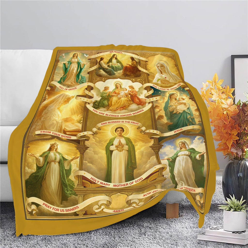 Virgin Mary Blanket Christian Faith Prayer Throw Inspirational Scripture Spiritual Catholic Religious Gifts for Women Girls Men Kids Adults Soft Cozy Plush Fluffy Fuzzy Fleece Decor 50''X60''