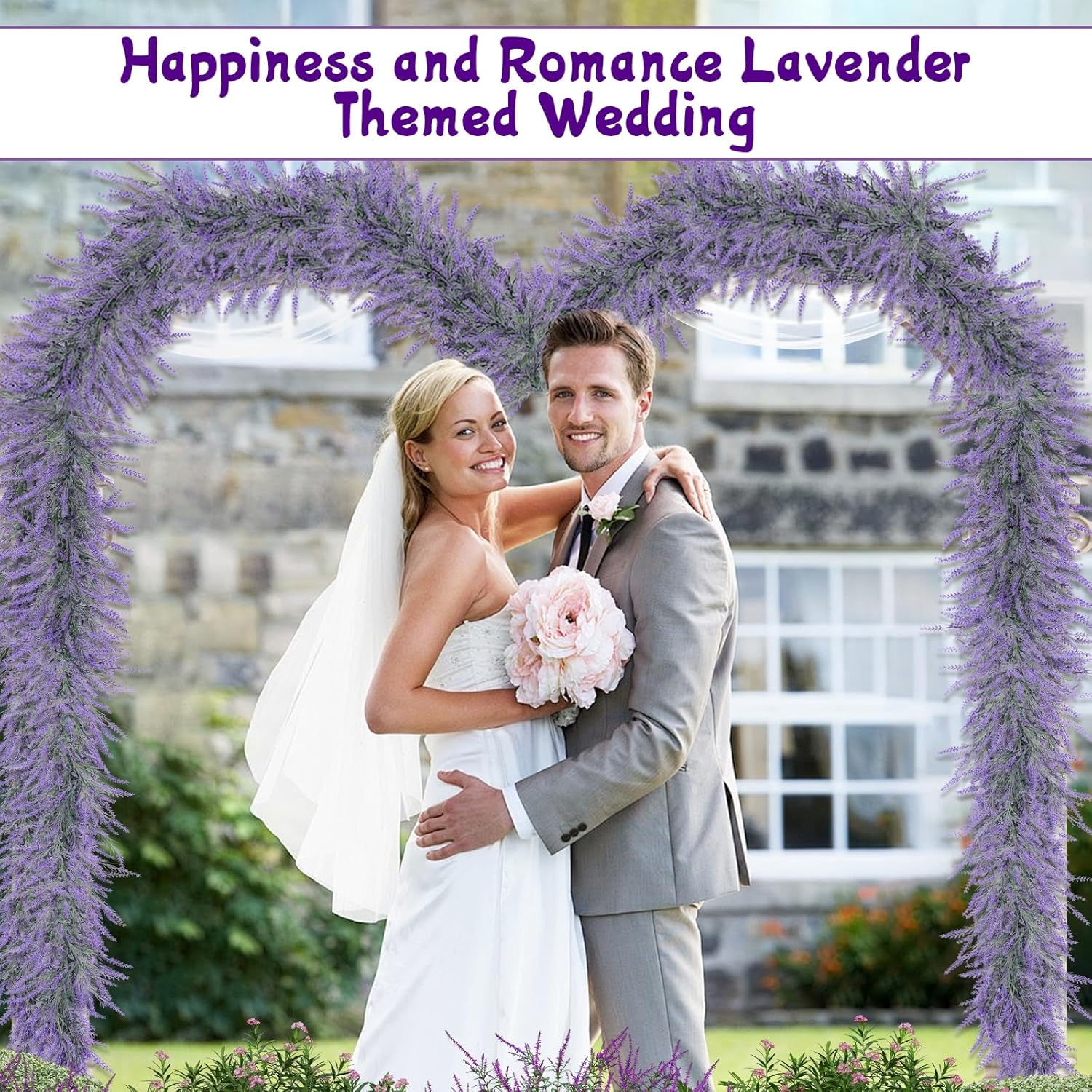 2pcs Spring Summer Lavender Garland, 6Ft Purple Lavender Artificial Garland, All Year Lavender Garlands for Farmhouse Wedding Mantle Arch Porch Stair Table Indoor Door Home Decor